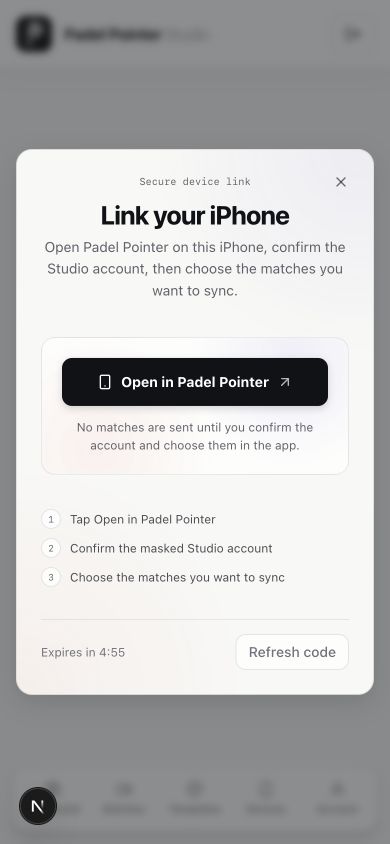 Link your iPhone dialog in the mobile Studio website